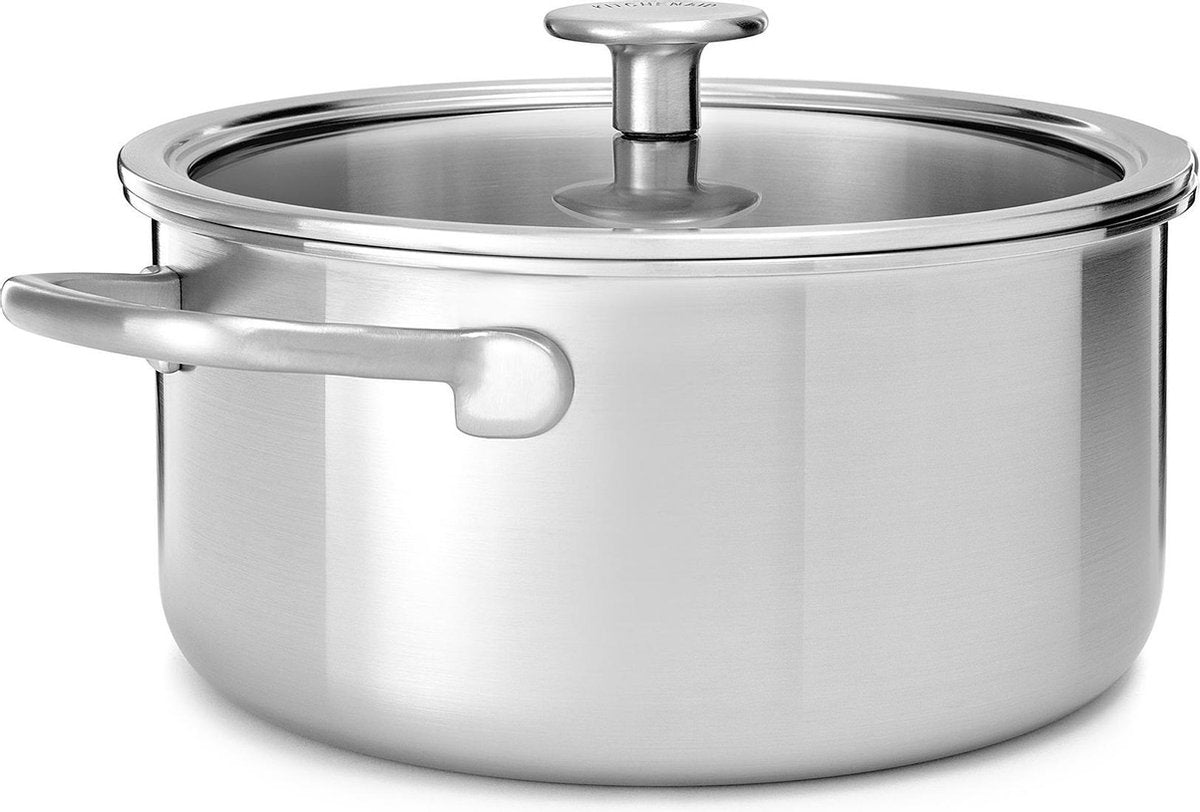 Mehrschichtiger Kochtopf aus Edelstahl von Kitchenaid – ø20 cm – 3,1 l – mit Glasdeckel – Induktion – PFAS-frei