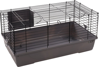 Flamingo-Hamsterkäfig – Mobi – Meerschweinchenkäfig, Zwergkaninchenkäfig – Innenkäfig mit Heuraufe und tiefem Boden – Metall schwarzgrau – 75 x 47 x 40 cm – europäische Qualität
