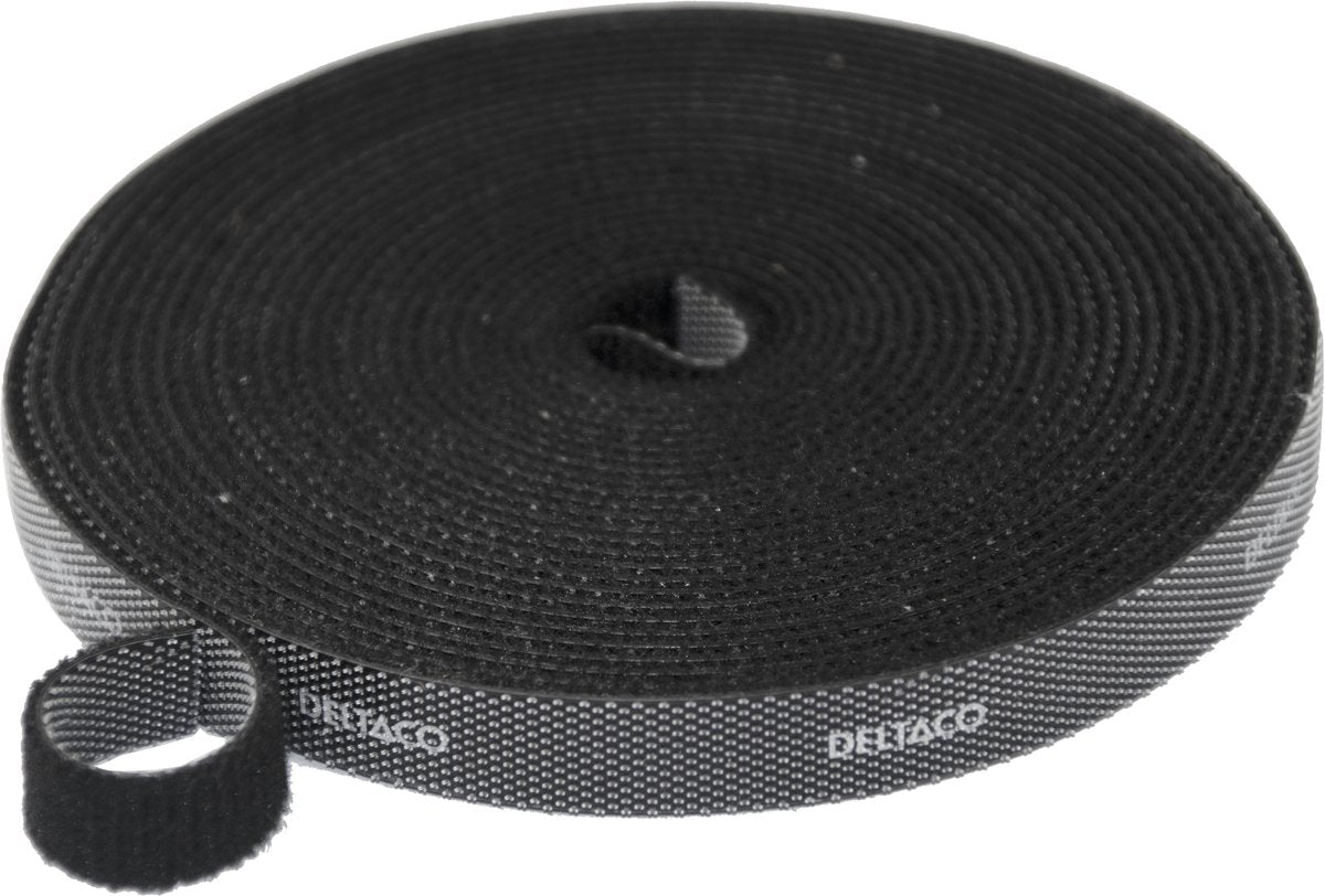 Deltaco cm05s Kabelbinder mit Klettverschluss – 10 mm x 5 m – schwarz
