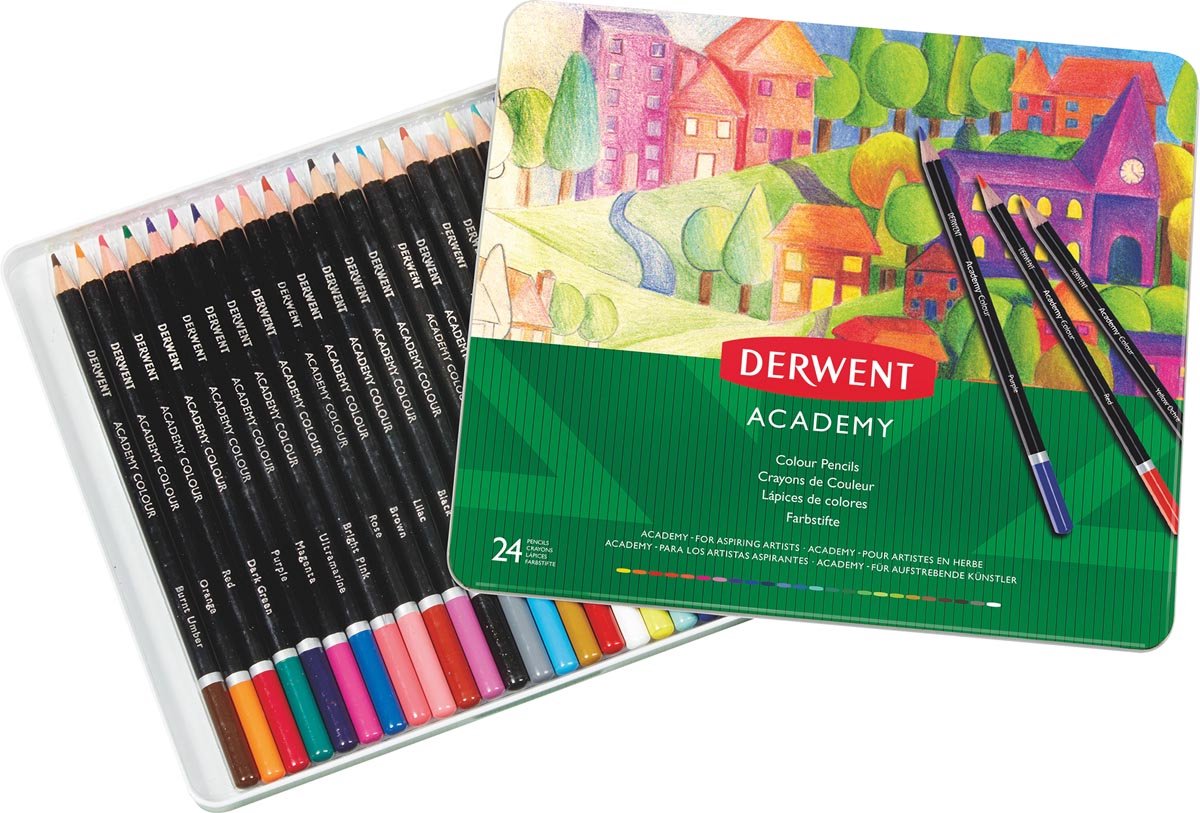 Derwent Academy Buntstifte in Metalldose – 24er-Set – sortiert