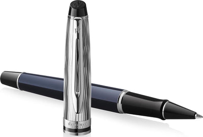 Waterman Expert Tintenroller | metallblaue Lackierung mit Palladium-Detail | gemeißelte Kappe | mit Geschenkbox