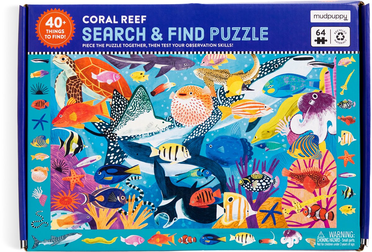 Mudpuppy Wimmelbildpuzzle – Korallenriff – 59 x 39 cm – 64 Teile – 4 Jahre