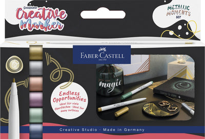 Faber-Castell Marker – Creative Goldfaber – Pinselspitze B – Set Metallic Moments – FC-161107