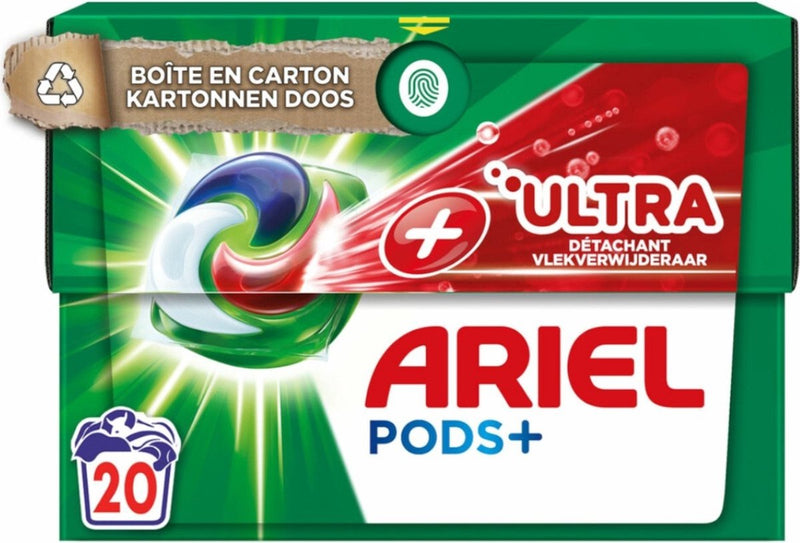 Ariel +ultra – Fleckentferner-Waschmittelkapseln – Pods+ – weiße und farbige Wäsche – 20 Wäschen