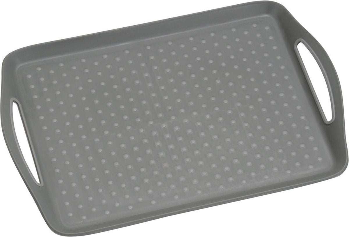 Kesper rechteckiges Tablett – Anti-Rutsch-Tablett – tiefes Tablett mit Anti-Rutsch – mit Griffen – 45,5 x 32 x 4,5 cm – Farbe: Grau