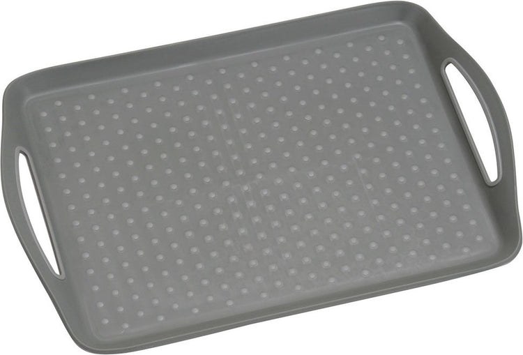Kesper rechteckiges Tablett – Anti-Rutsch-Tablett – tiefes Tablett mit Anti-Rutsch – mit Griffen – 45,5 x 32 x 4,5 cm – Farbe: Grau