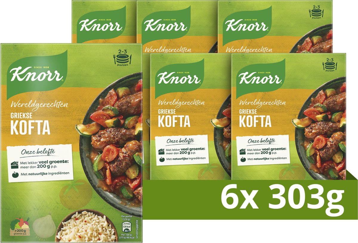 Knorr Weltgerichte Kofta – Griechisch – schnell, einfach und mit viel Gemüse – 6 x 303 g