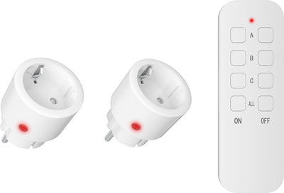 Calex Funkschalter-Set – 2x Schalterstecker + Fernbedienung – kabellose Steuerung für Innenräume – 2300 W – Weihnachtsbeleuchtung