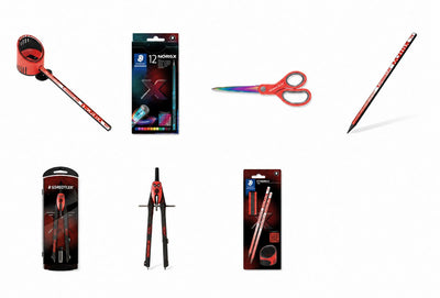 Staedtler Noris Back to School – Schulset – Bleistifte, Buntstifte, Zirkel und Schere – Korallenrot