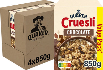 Quaker Cruesli Schokolade – Frühstücksflocken – 4 x 900 Gramm