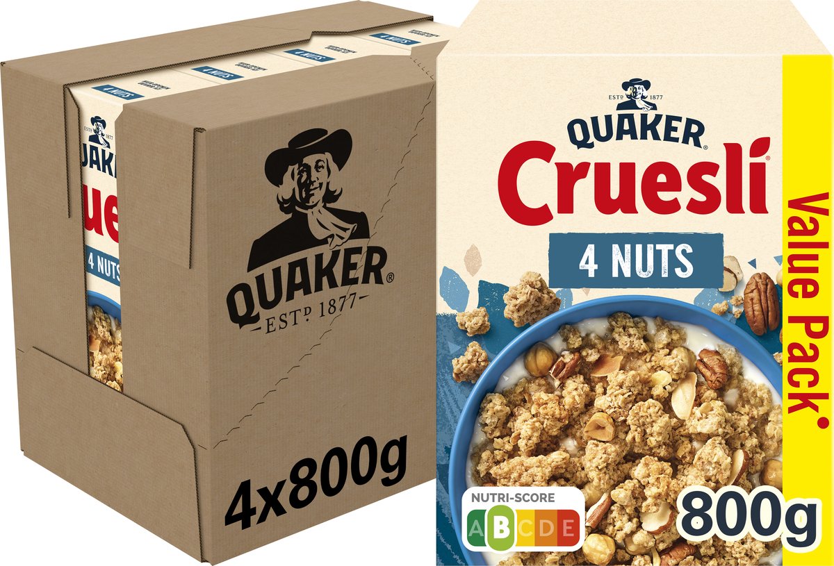 Quaker Cruesli 4 Nüsse – Frühstücksflocken – 4 x 850 Gramm