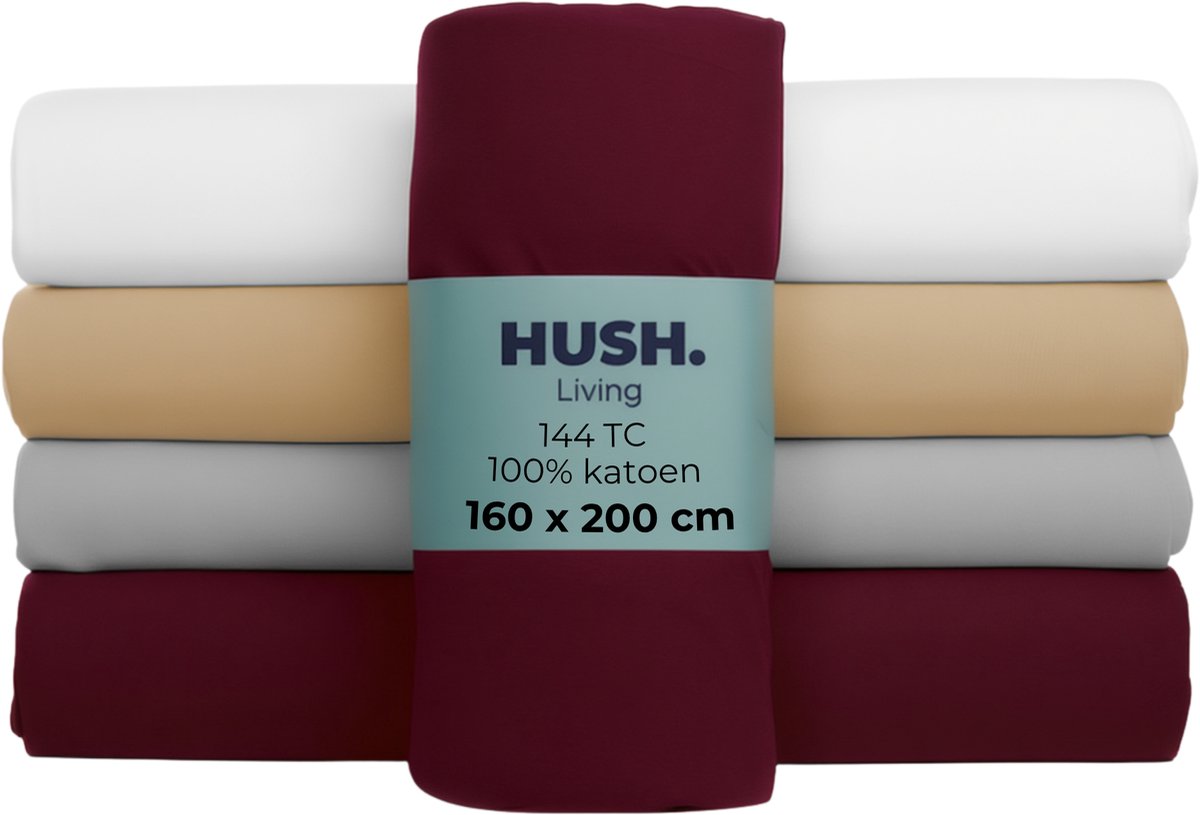 Stille. Living Hush Living Spannbettlaken 100 % Baumwolle, 144 tc, flexibel und atmungsaktiv – rundum elastisch – 160 x 200 + 30 cm – Bordeaux