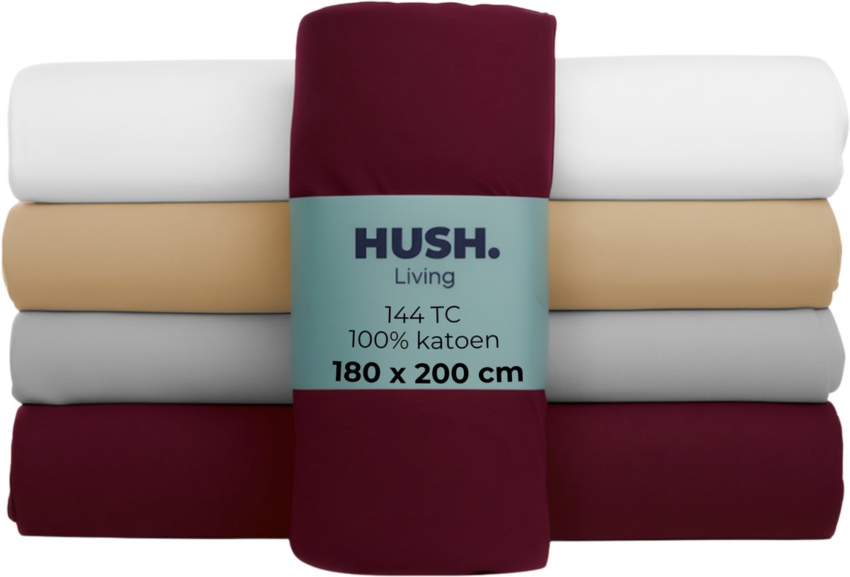 Stille. Living Hush Living Spannbettlaken 100 % Baumwolle, 144 tc, flexibel und atmungsaktiv – rundum elastisch – 180 x 200 + 30 cm – Bordeaux