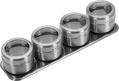 Westmark Gewürzregal mit 4 Gewürzdosen aus Edelstahl ø 6,5 cm, 5-teiliges Set, Inhalt je Dose ca. 40 ml, Edelstahl, 65152260