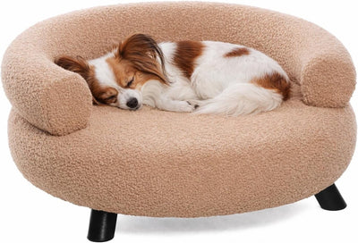 Hundebett Flamingo – Sofa Hund – Sofa Katze – Dudo rund beige – 62 x 62 x 28 cm – Holzbeine – waschbar – rundes Hundesofa