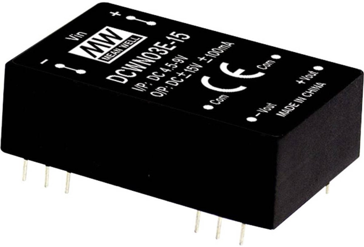 Mean Well DCWN03C-15 DC-DC-Wandlermodul 100 mA 3 W Anzahl der Ausgänge: 2 x Inhalt 1 Stück(e)