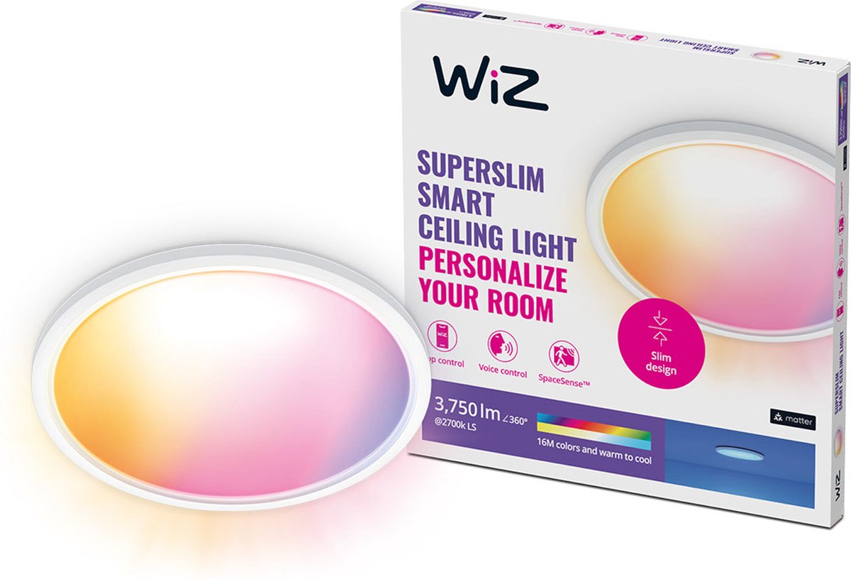 Wiz Deckenleuchte superschlank – Durchmesser: 56 cm – farbiges und weißes Licht – intelligente LED-Beleuchtung – integrierte LED – 32 W – weiß – WLAN