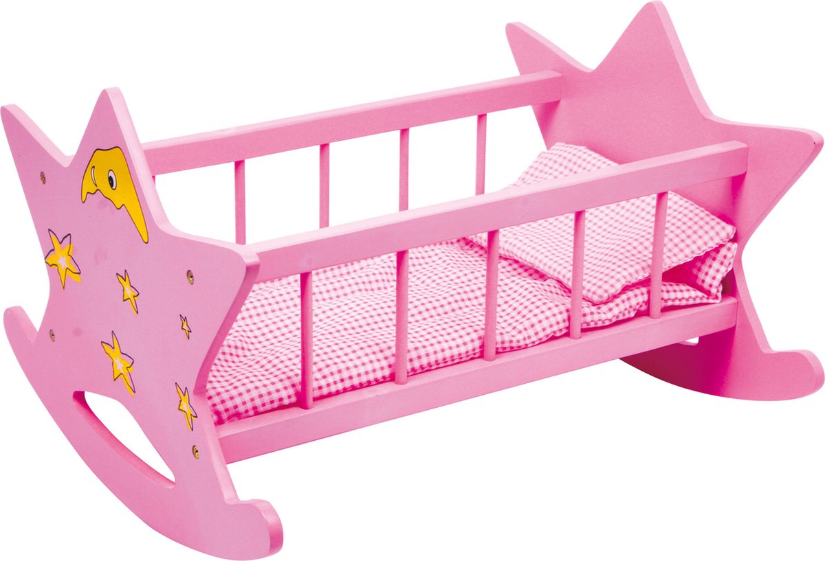 Kleiner Fuß Holzpuppenbett Stern rosa