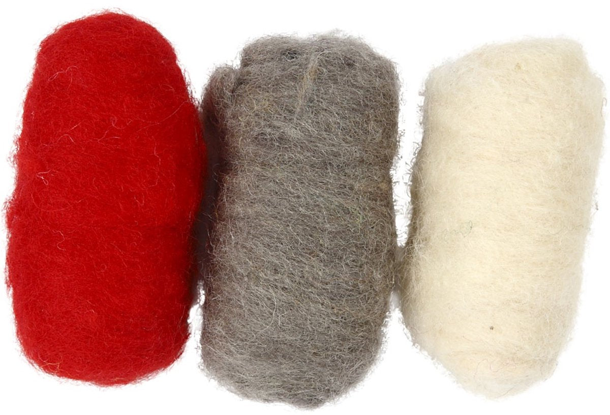 Creativ Company kardierte Wolle, Rot-Weiß-Harmonie, 3x10 gr 1 Box