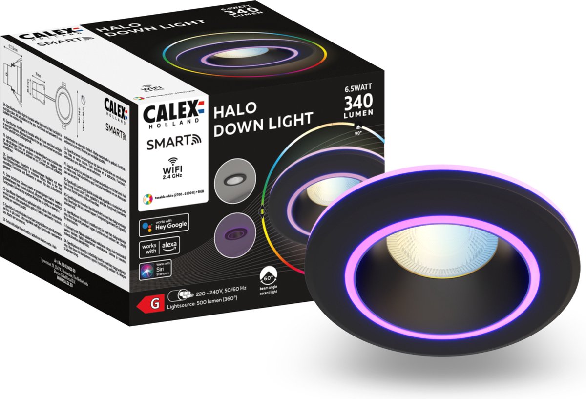 Calex Halo Smart Einbaustrahler – Smart Downlight – RGB und warmweißes Licht – Schwarz