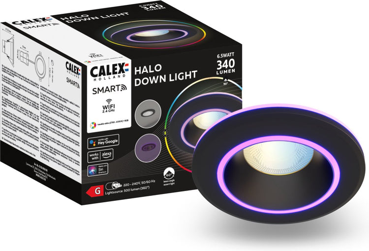 Calex Halo Smart Einbaustrahler – Smart Downlight – RGB und warmweißes Licht – Schwarz