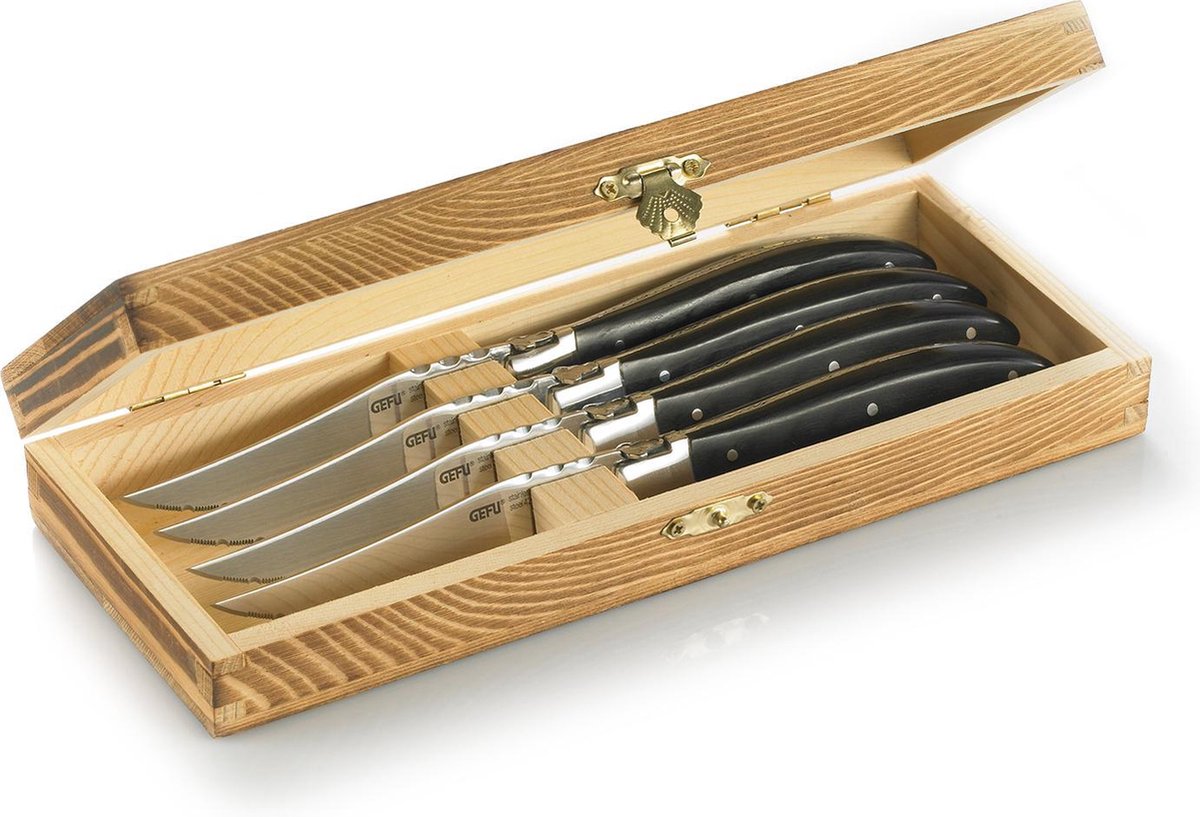 Gefu Basco Steakmesser-Set – 4-teilig – Pakkaholz – inklusive luxuriöser Geschenkbox aus Holz