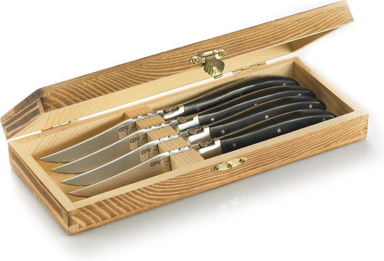 Gefu Basco Steakmesser-Set – 4-teilig – Pakkaholz – inklusive luxuriöser Geschenkbox aus Holz