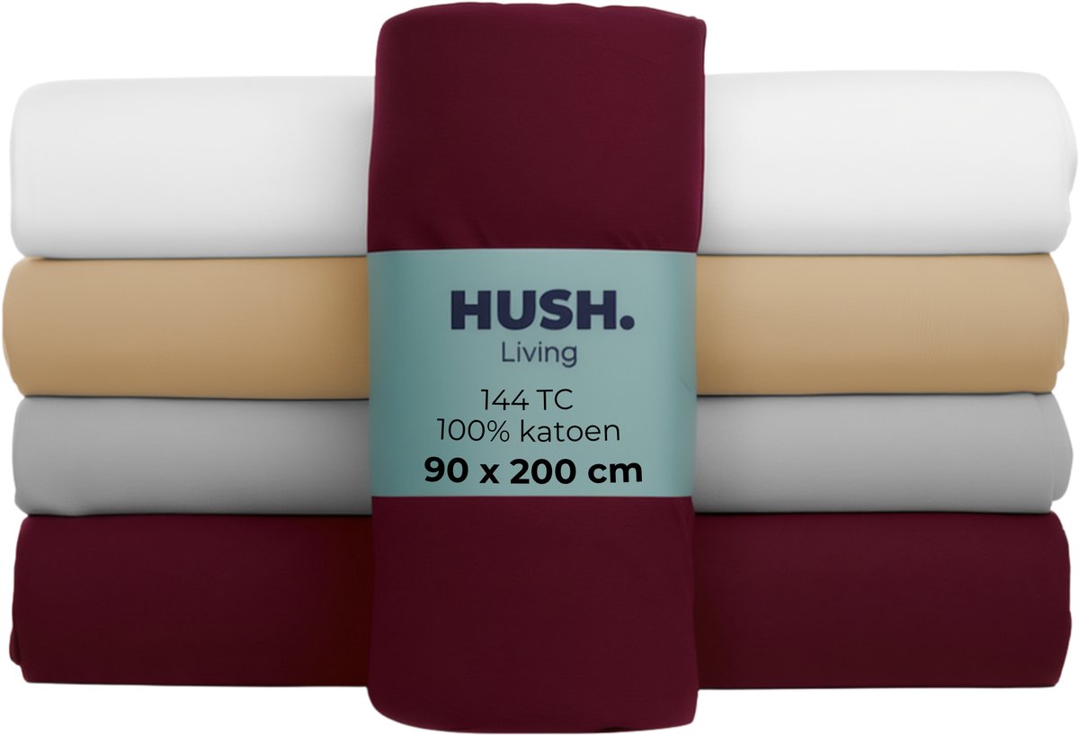 Stille. Living Hush Living Spannbettlaken 100 % Baumwolle, 144 tc, flexibel und atmungsaktiv – rundum elastisch – 90 x 200 + 30 cm – Bordeaux