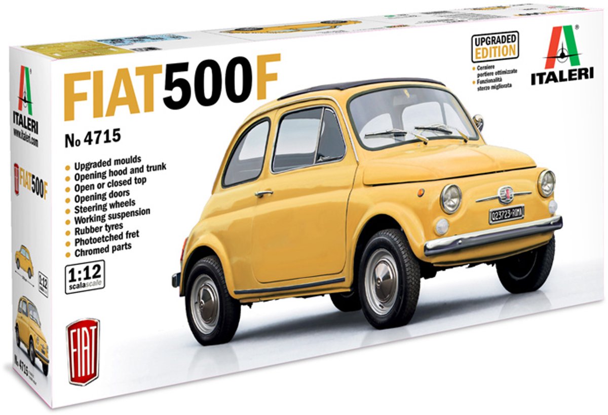 Italeri Modellbausatzauto – 4715 Fiat 500 F – Auto – Upgrade Edition aus Kunststoff – 1:12 – Modellbau
