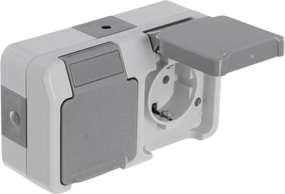 Schneider Electric Merten Aquastar Steckdose – spritzwassergeschützt – Aufputz – 2-fach – geerdet – horizontal – IP44 – grau