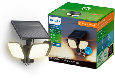 Philips LED Philips Ultraeffiziente Zyren-Wandleuchte – Solar-Sicherheitslampe – Flutlicht – Bewegungssensor – helles weißes Licht: 3000 K – 24,5 W – Schwarz – zwei Lichtmodi – Dämmerungssensor – Solarenergie – wasserbeständig