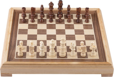 Engelhart Schachspiel 40x40 cm – Luxus-Schachbrett aus Holz mit eingelegtem Ahorn-Walnuss-Furnier – König 77 mm – mit Aufbewahrungssystem – inklusive Farbbox – Schachbrett aus Holz –