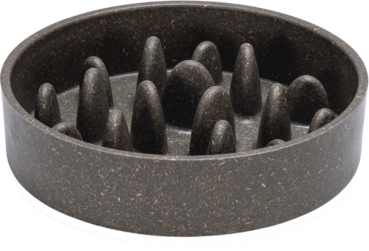 Entworfen von Lotte Pom, Anti-Raucher-Katzentoilette – Slow-Feeder-Katze – Futternapf – spülmaschinenfest – Bambus – Grau – 410 ml