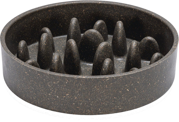 Entworfen von Lotte Pom, Anti-Raucher-Katzentoilette – Slow-Feeder-Katze – Futternapf – spülmaschinenfest – Bambus – Grau – 410 ml