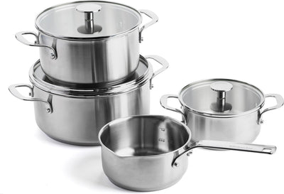 Kitchenaid Edelstahl-Topfset 7-teilig – 16 20 24 cm – 1,5 3,1 4,8 l – PFAS-frei – Edelstahl-Pfannenset – Induktions-Pfannenset – ofenfest bis 220 °C – mit Glasdeckel – Silber