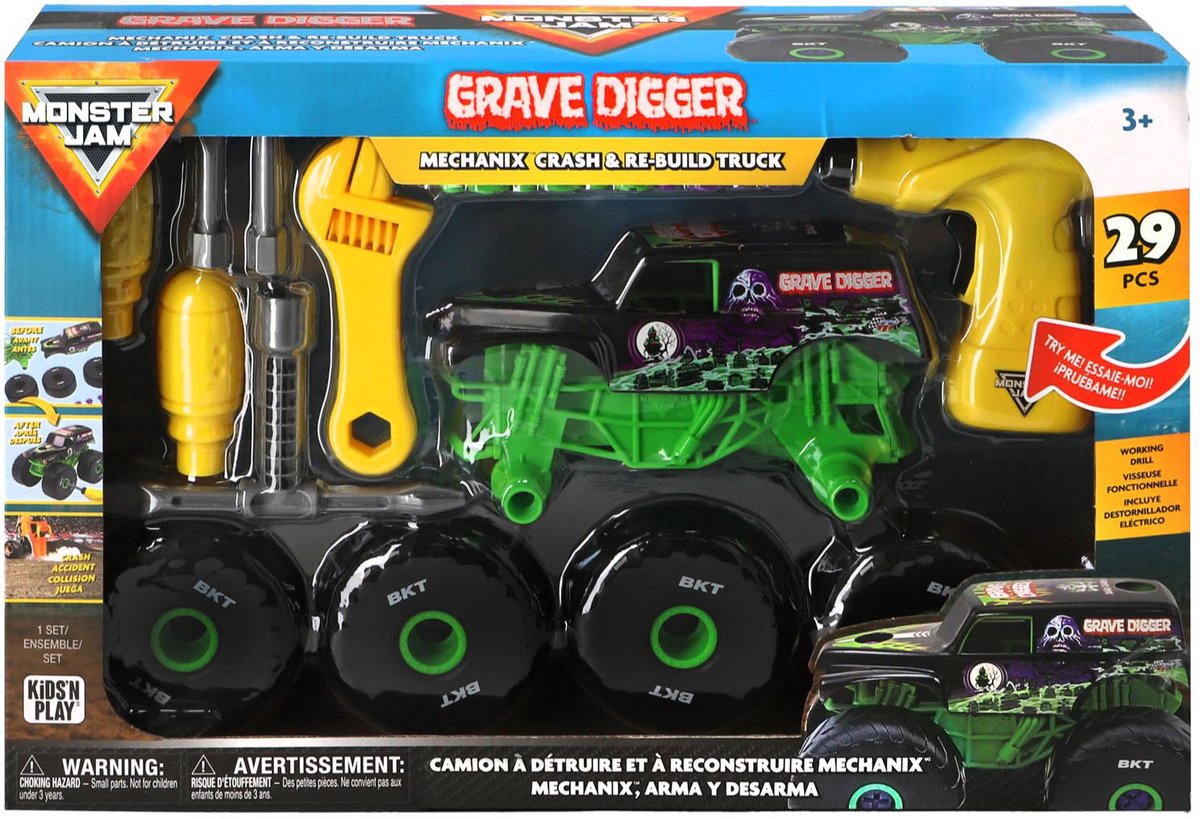 Heiße Räder Monster Jam Mechanix 1:18 Build 'n Neugebäude Grab Bagger