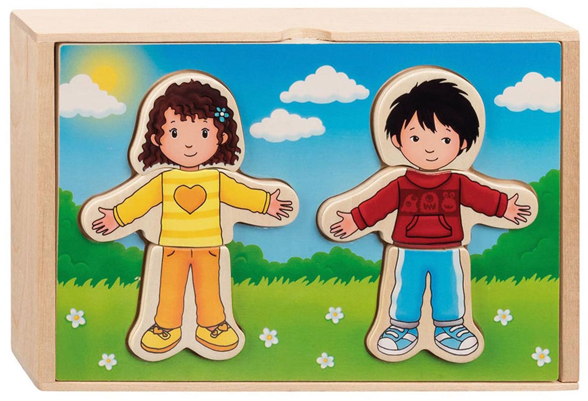 Goki Holzdressing -Puzzle -Junge und Mädchen in Houten Box, 36st.