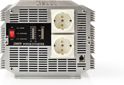 Nedis Wechselrichter modifizierte Sinuswelle – Eingangsspannung: 24 V DC – Gerätestromausgang: Typ F (CEE 7 3) – 230 V AC 50 Hz – 2500 W – Spitzenleistung: 5000 W – Schraubklemme – Silber