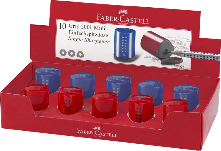 Faber-Castell Bleistiftspitzer – Grip 2001 Mini – sortiertes Display 10 Stück – fc-183710