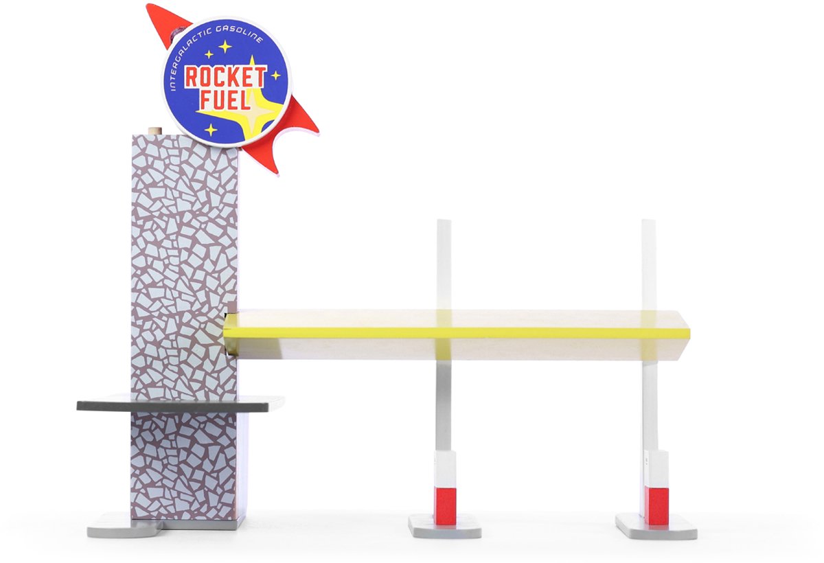Candylab-Spielzeug, Candylab-Spielzeugauto aus Holzdruckguss – Raketentankstelle – Candycar-Welt