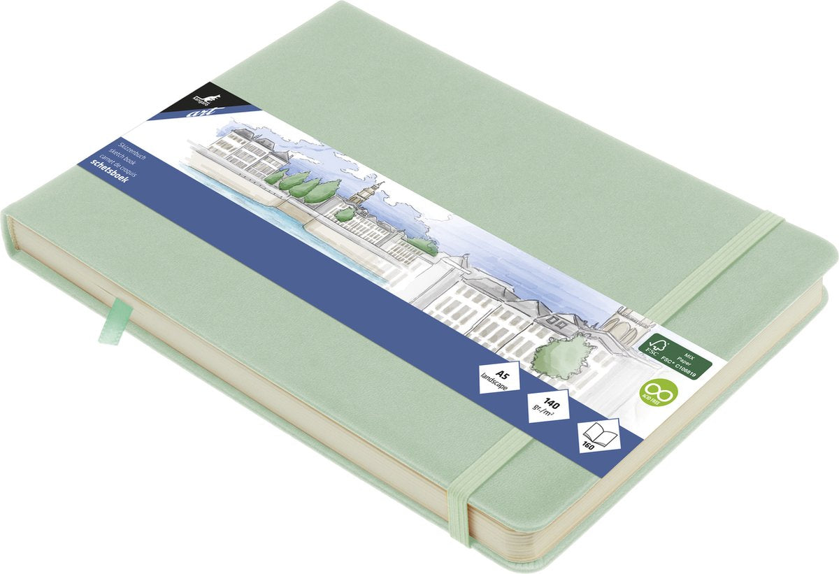Kangaro-Skizzenbuch – A5 Querformat – Mint – PU-Hardcover – mit Gummiband und Band
