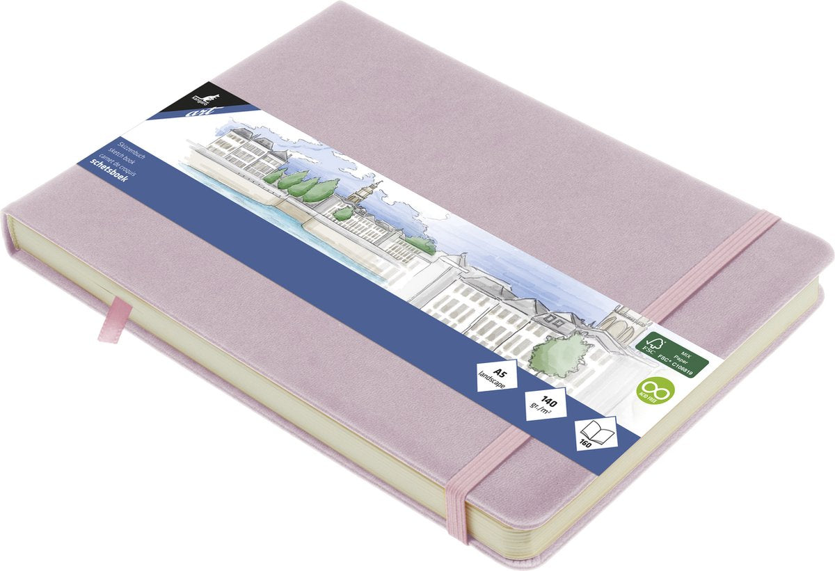 Kangaro-Skizzenbuch – A5 Querformat – Violett – PU-Hardcover – mit Gummiband und Band – K-861233