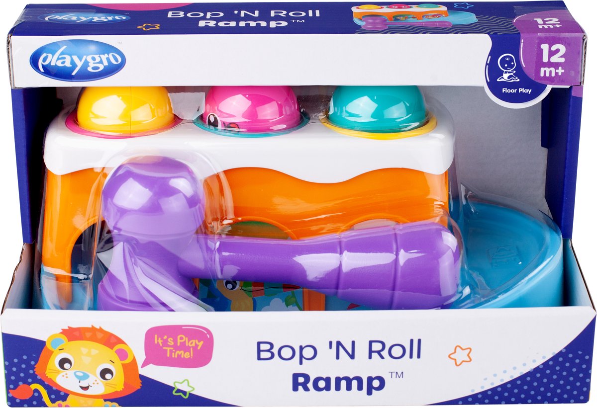 Playgro Bop 'n Roll Rampe – Aktivitätscenter – Babyspielzeug mit Hammer – Babyspielzeug – interaktives Spielzeug Baby – Lernspielzeug – Mutterschaftsgeschenk – Spielzeug Baby