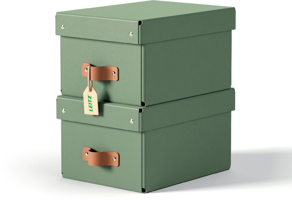 Leitz Puro kleine Aufbewahrungsbox mit Deckel – 2er-Set – 7 l – 100 % recycelter Karton – grün