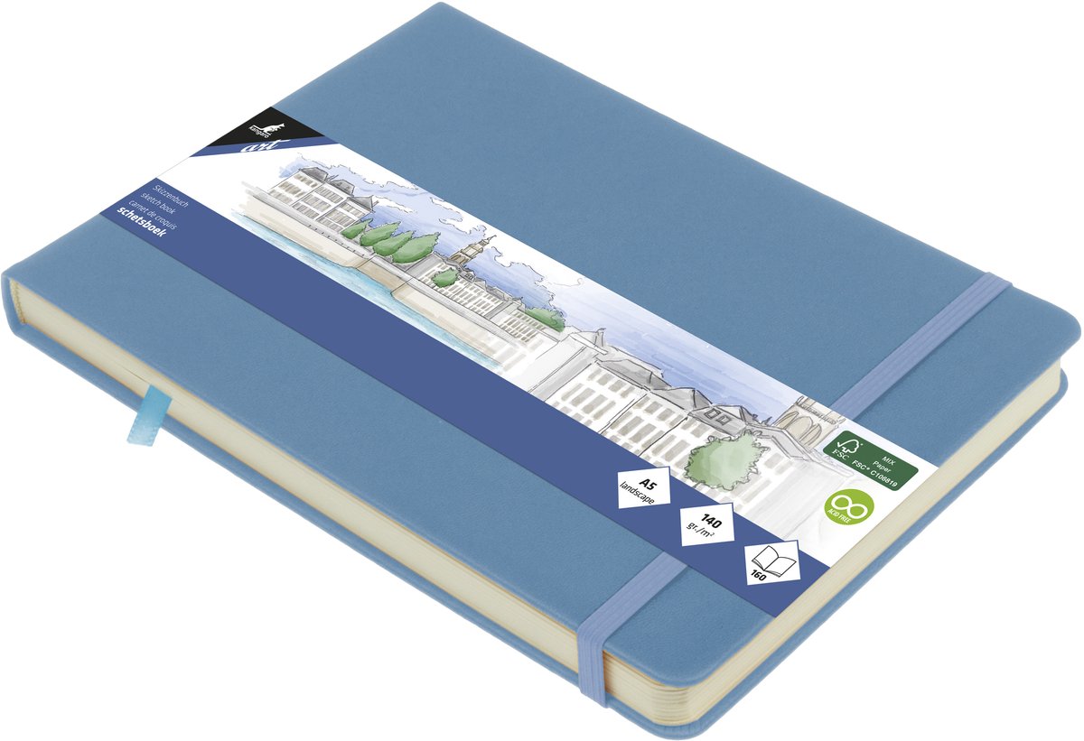 Kangaro-Skizzenbuch – A5 Querformat – Himmelblau – mit Gummiband und Band