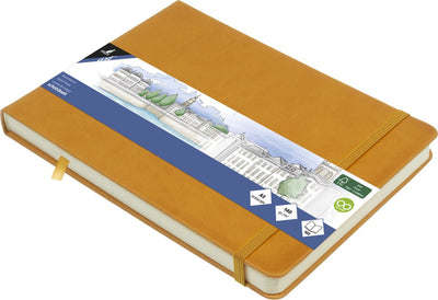 Kangaro-Skizzenbuch – A5 Querformat – Ockergelb – PU-Hardcover – mit Gummiband und Band – K-861231