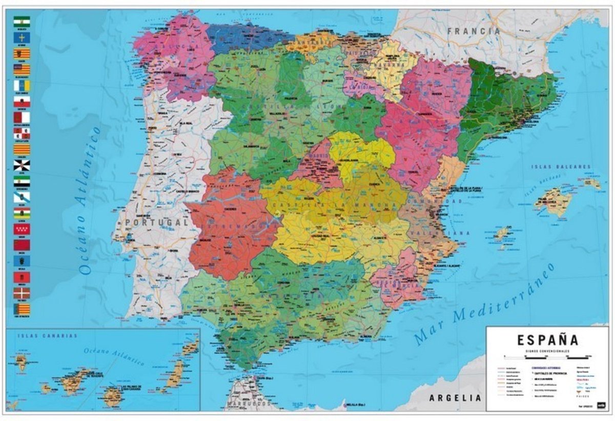 Grupo Erik Poster Karte Spanien physisch politisch 91,5 x 61 cm