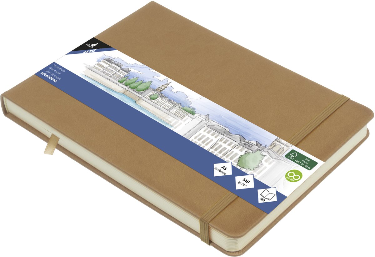 Kangaro Skizzenbuch A5 Querformat – Taupe – Hardcover-Einband – mit Gummiband und Band