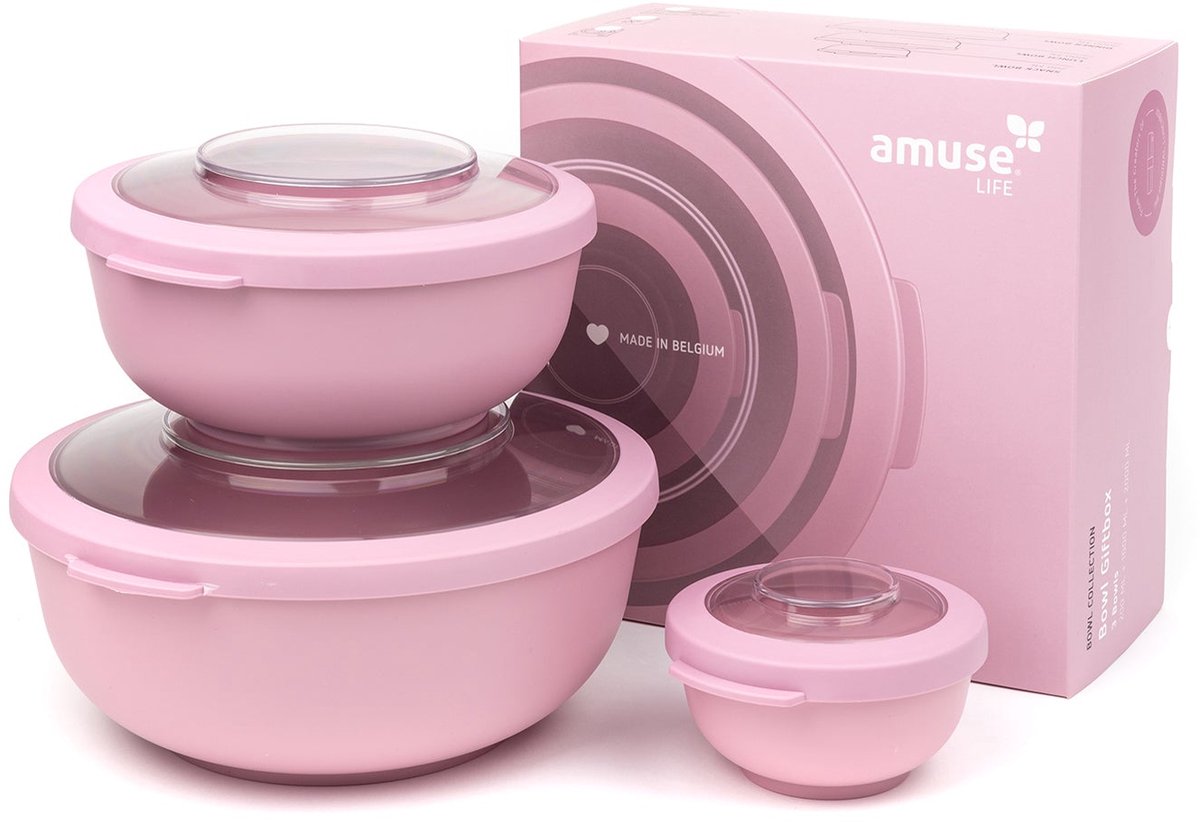 Amuse Lunchbox – 3er-Set – Tritan-Deckel – stapelbar – spülmaschinen- und mikrowellengeeignet – rosa – 200 + 1000 + 2000 ml