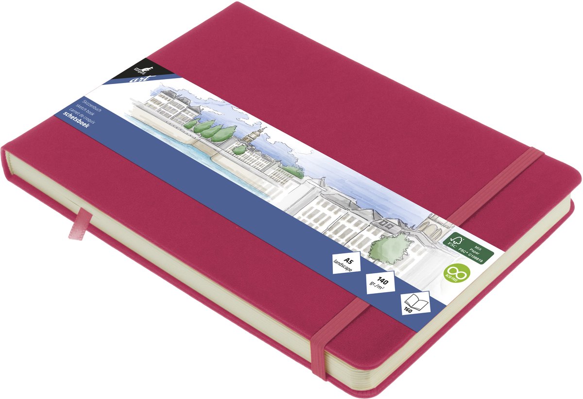 Kangaro-Skizzenbuch – A5 Querformat – Rubinrot – mit Gummiband und Band